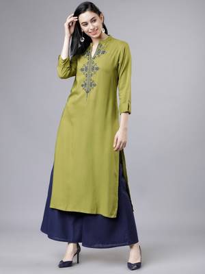 Green embroidered aline kurta with palazzo set 1