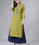 Green embroidered aline kurta with palazzo set