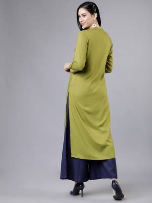 Green embroidered aline kurta with palazzo set 2