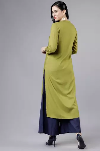Green embroidered aline kurta with palazzo set