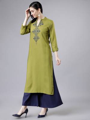 Green embroidered aline kurta with palazzo set 3