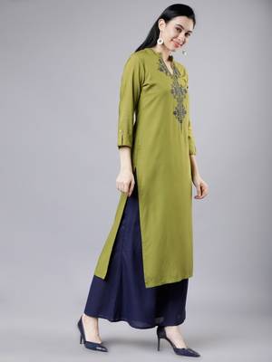 Green embroidered aline kurta with palazzo set 4