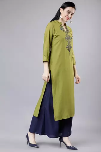 Green embroidered aline kurta with palazzo set