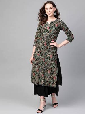 Black floral printed aline kurta with palazzo set 1