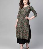 Black floral printed aline kurta with palazzo set