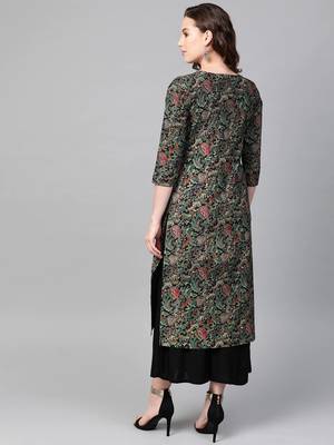 Black floral printed aline kurta with palazzo set 3