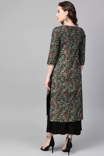Black floral printed aline kurta with palazzo set