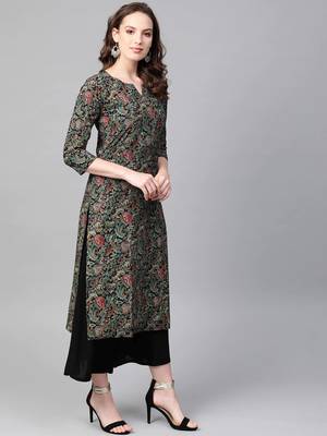 Black floral printed aline kurta with palazzo set 4
