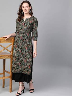 Black floral printed aline kurta with palazzo set 5