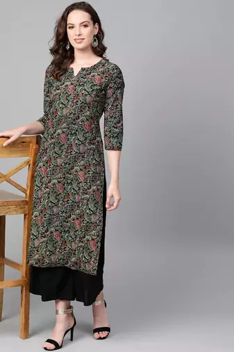 Black floral printed aline kurta with palazzo set