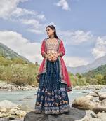 Women's Blue sequins and thread embroidered faux georgette festive & party wear semi stitched lehenga