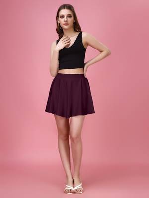 Plain Purple Solid Nylon Soft Mini Skirt for Women 2