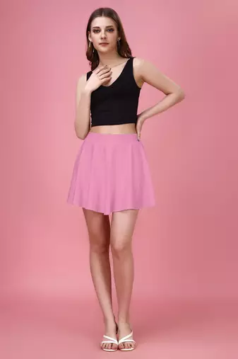 Trendmalls Pink Plain Solid Nylon Soft Mini Skirts for women