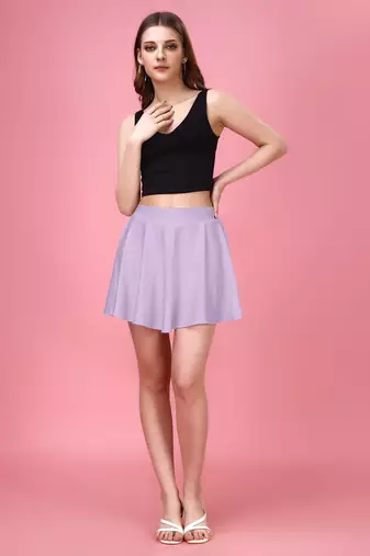 Trendmalls Purple Plain Solid Nylon Soft Mini Skirts for women