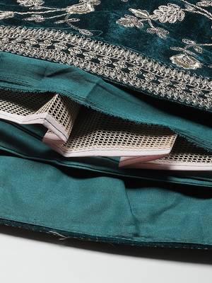Women's Turquoise embroidered velvet Party Wear semi stitched lehenga Choli 5