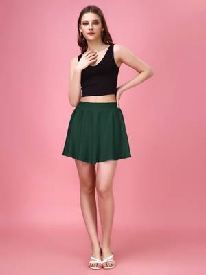 Trendmalls Green Plain Solid Nylon Soft Mini Skirts for women 2