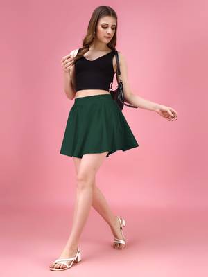 Trendmalls Green Plain Solid Nylon Soft Mini Skirts for women 3