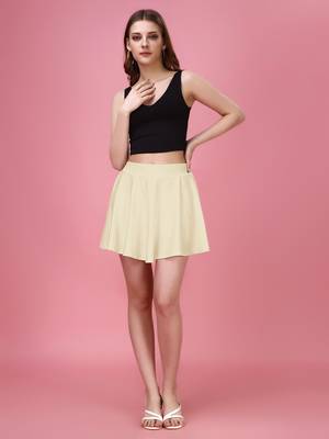 Beige Plain Solid Nylon Soft Mini Skirts for women 2