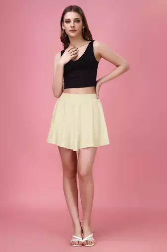 Trendmalls Beige Plain Solid Nylon Soft Mini Skirts for women