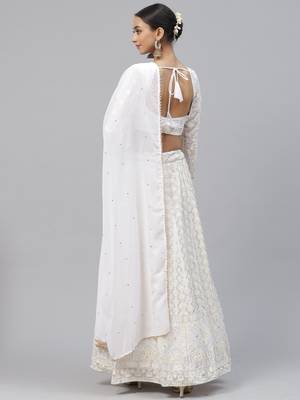Women's White sequence and threat embroidered georgette lucknowi chiken Wedding Wear  lehenga choli 2