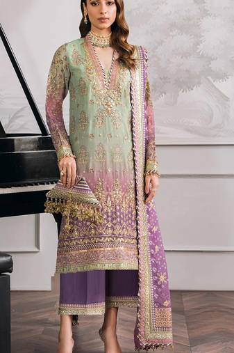 Green embroidered faux georgette semi stitched salwar suit