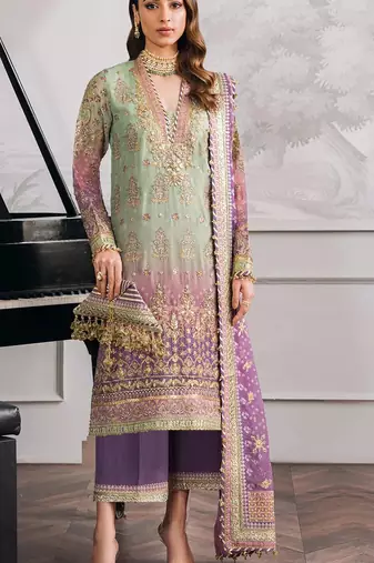 Green embroidered faux georgette semi stitched salwar suit