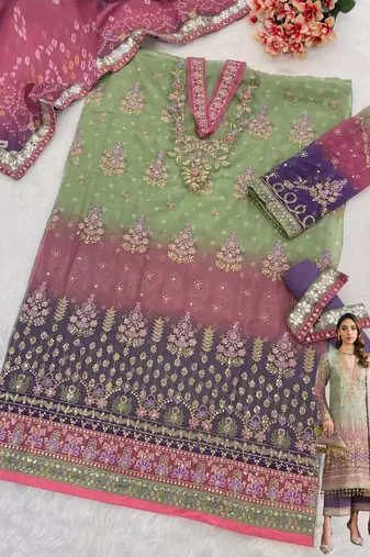 Green embroidered faux georgette salwar suit