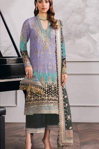 Purple embroidered faux georgette semi stitched salwar suit