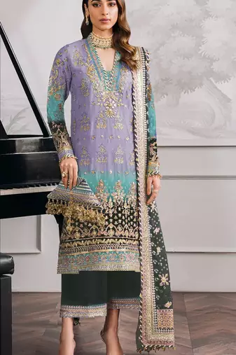 Purple embroidered faux georgette semi stitched salwar suit