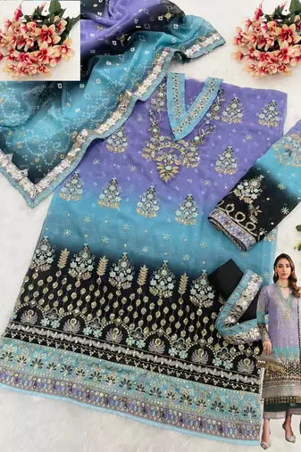 Purple embroidered faux georgette salwar suit
