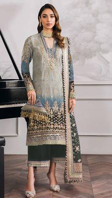 Grey embroidered faux georgette salwar suit 1