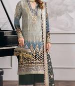 Grey embroidered faux georgette semi stitched salwar suit