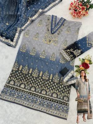 Grey embroidered faux georgette salwar suit 2
