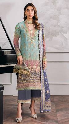 Sky embroidered faux georgette salwar suit 1