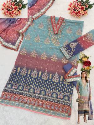 Sky embroidered faux georgette salwar suit 2