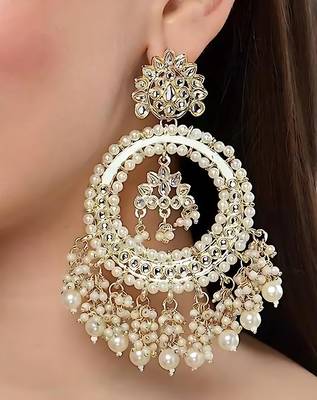 Luxurious pearl chandelier earrings - traditional indian kundan style statement jewelry for wedding & festive wear 1