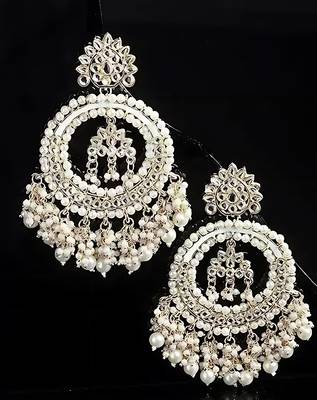 Luxurious pearl chandelier earrings - traditional indian kundan style statement jewelry for wedding & festive wear 2