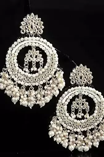 Luxurious pearl chandelier earrings - traditional indian kundan style statement jewelry for wedding & festive wear