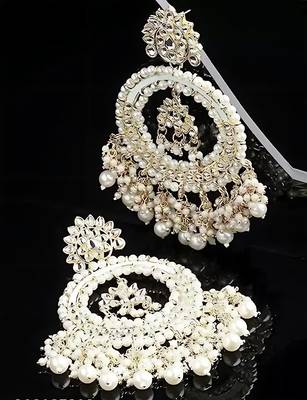 Luxurious pearl chandelier earrings - traditional indian kundan style statement jewelry for wedding & festive wear 4