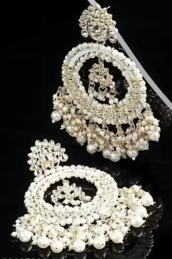 Luxurious pearl chandelier earrings - traditional indian kundan style statement jewelry for wedding & festive wear