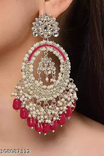 Luxurious pearl chandelier earrings - traditional indian kundan style statement jewelry for wedding & festive wear