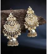 Elegant kundan jhumka earrings with pearl drops - traditional indian wedding jewelry