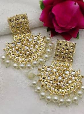 exquisite kundan chandbali earrings with pearl drops - bridal jewelry set 2