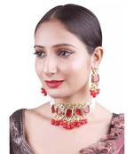 Elegant red and gold indian kundan choker necklace and earring set