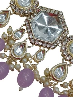 Elegant kundan-style purple and white necklace, earrings, and tikka set 4