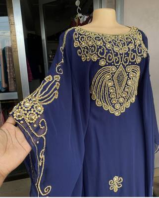 SALE New Navy-Blue Handcrafted Zari Stone work Stitched Kaftan Party Wedding Dresses 3183 2