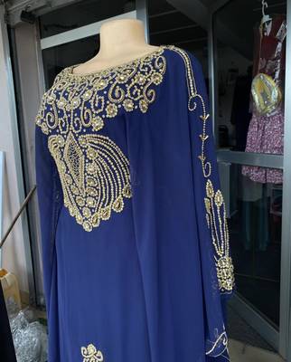 SALE New Navy-Blue Handcrafted Zari Stone work Stitched Kaftan Party Wedding Dresses 3183 3