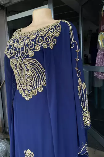 SALE New Navy-Blue Handcrafted Zari Stone work Stitched Kaftan Party Wedding Dresses 3183