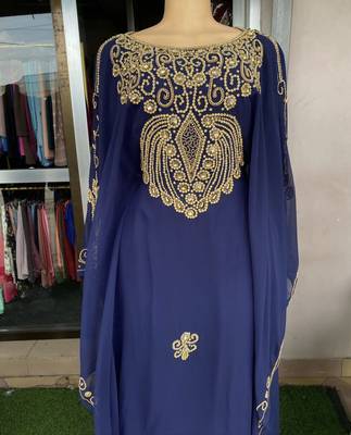 SALE New Navy-Blue Handcrafted Zari Stone work Stitched Kaftan Party Wedding Dresses 3183 5