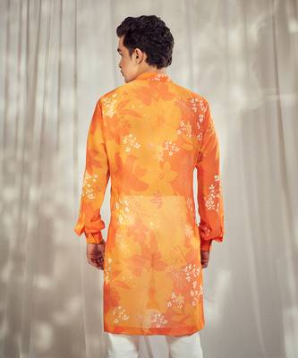 Yellow and orange floral print kurta. 4